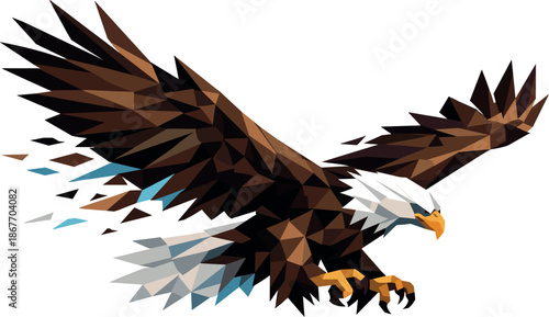 Polygonal Eagle in Flight. Low-poly vector illustration focused on an eagle in flight, polygonal geometric style with sharp