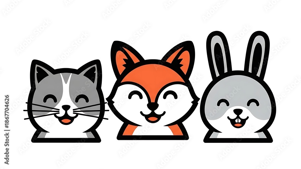 Obraz premium Cartoon animal faces smiling together.