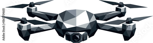 Polygonal Quadcopter Icon. Low-poly vector illustration focused on an iconic quadcopter drone symbol, polygonal geometric style
