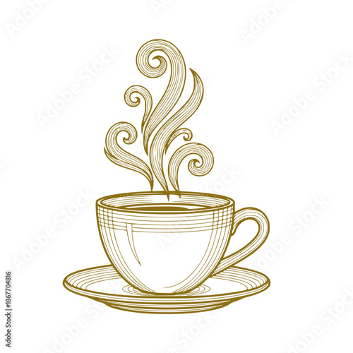 Elegant Coffee Cup with Steam Line Art Illustration Cafe Logo Design Vector