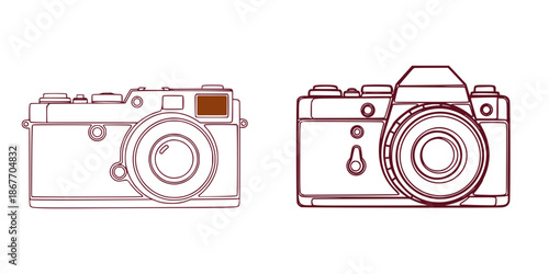 Vintage Camera Line Art Illustration Collection Retro Photography Concept Vector