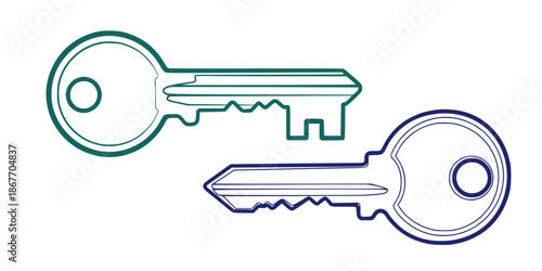 Minimal Line Art Key Set Vector Illustration Isolated on White Background