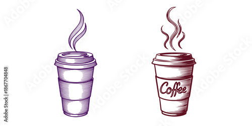 Hot Coffee Cup Illustration, Minimal Beverage Icon with Steam Vector Design