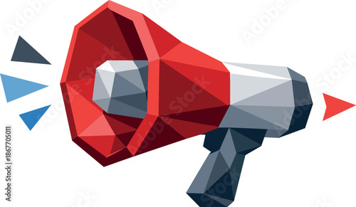 Minimalist Megaphone Icon. Low-poly vector illustration focused on a minimalist megaphone icon representing marketing outreach,