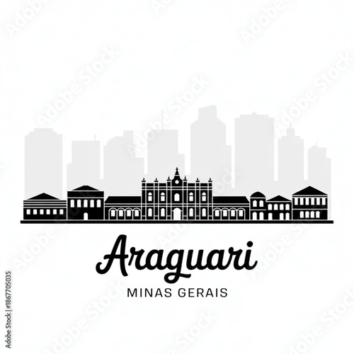 Araguari Skyline Silhouette — A Strategic Railway City of Minas Gerais Vector Illustration
