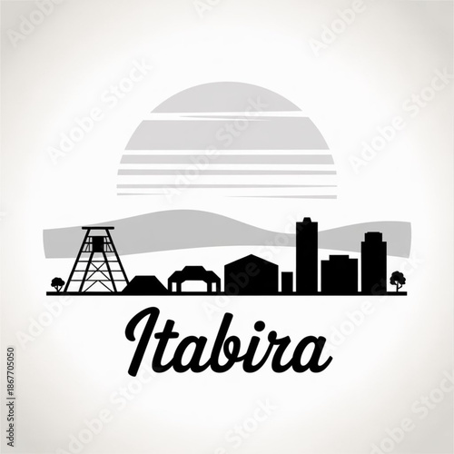 Itabira Skyline Silhouette — A Mining City and Cultural Landmark of Minas Gerais Vector Illustration