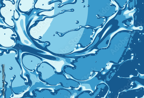 Dynamic splash of vibrant blue water artfully spreading across a smooth surface embodying fluidity and movement with striking reflections and intricate patterns