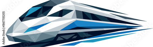 Modern Train Vector. Low-poly vector illustration focused on an iconic high-speed train symbol representing modern transportation