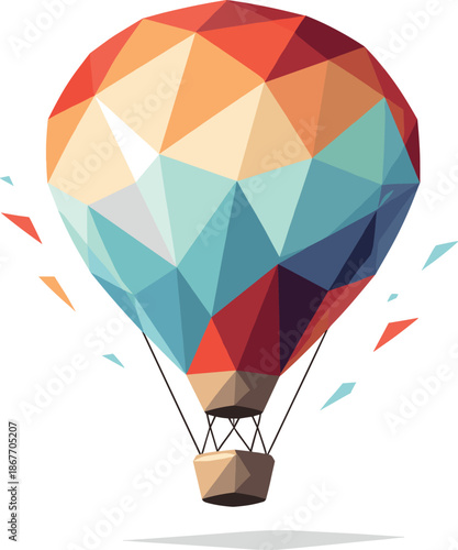 Polygonal Hot Air Balloon. Low-poly vector illustration focused on a hot air balloon, polygonal geometric style with sharp