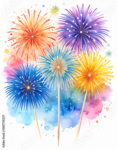 vector illustration of fireworks watercolor