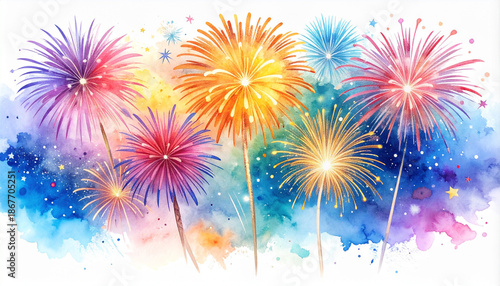 vector illustration of fireworks watercolor