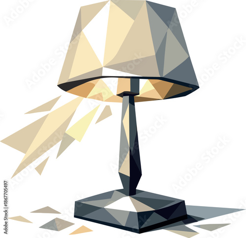Modern Geometric Table Lamp. Low-poly vector illustration of a modern table lamp symbolizing interior lighting and contemporary