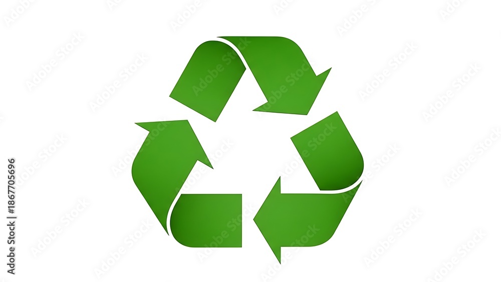 Fototapeta premium Green recycling symbol with three arrows on white background eco-friendly 1