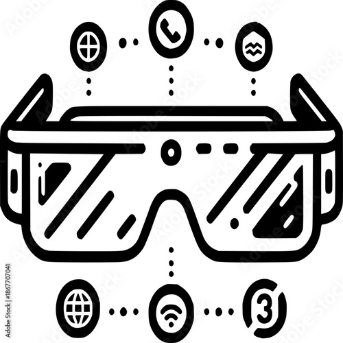 Technological Marvel: A conceptual depiction of augmented reality glasses, surrounded by icons symbolizing connectivity and data flow, showcasing the immersive potential of this technology.