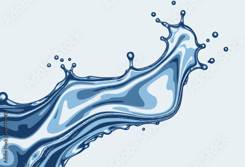 Flowing Blue Liquid Splashing Elegantly Against a Light Backdrop Creating Dynamic Motion and Curved Shapes with Shimmering Fluid Texture