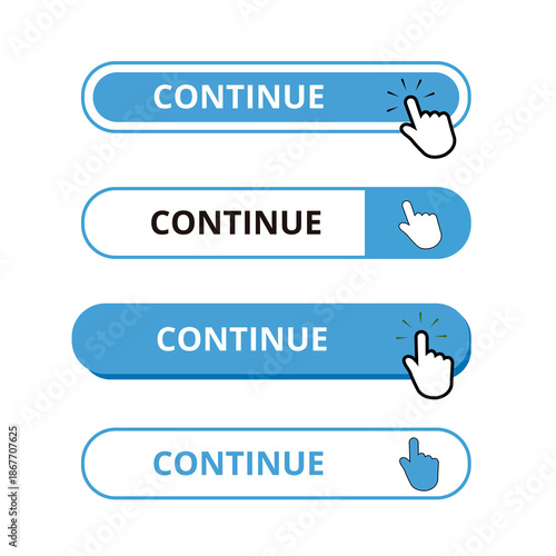 White and blue continue bar buttons isolated on a white background