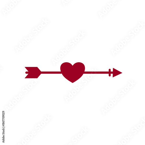 Cupid arrow piercing red heart