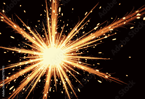 Vivid and Explosive Burst of Radiant Light with Glowing Embers on a Dark Background Capturing the Energy and Dynamism of a Firework Display in Motion
