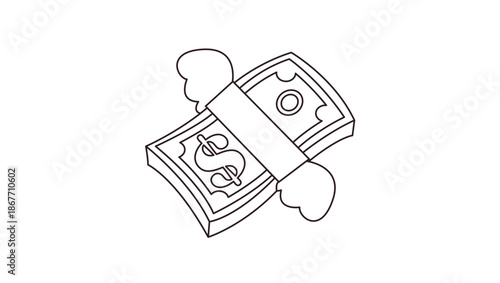 money with wings spending currency dollar flying cash emoji symbol sign icon vector illustration isolated flat bill