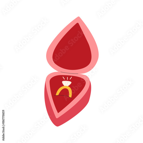 Engagement ring in heart box vector flat illustration