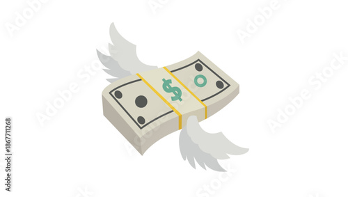 money with wings spending currency dollar flying cash emoji symbol sign icon vector illustration isolated flat bill