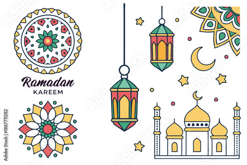 A Collection Of Ramadan Kareem Patterns And Symbol