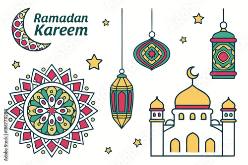 A Collection Of Ramadan Kareem Patterns And Symbol