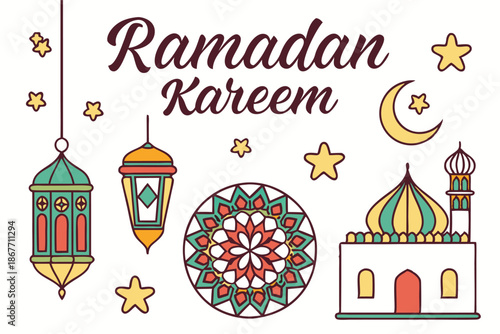 A Collection Of Ramadan Kareem Patterns And Symbol