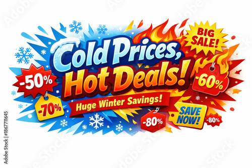 Winter Sale Extravaganza. Modern holiday banner with short greeting slogan, vibrant winter sale banner showcasing dramatic