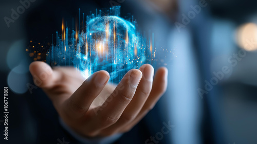 AI predicting 2026 business trends, advanced analytics through visualization, global growth innovation display, strategic decision-making representation, predictive technology concept,