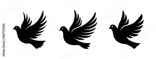 Three black dove silhouettes flying vector illustration peace and freedom bird design art