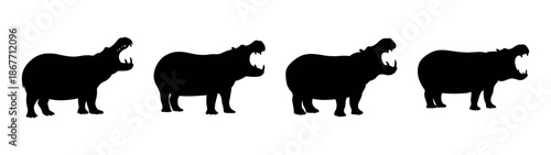 Hippo silhouette vector art: african wildlife animal illustration with open mouth hippopotamus