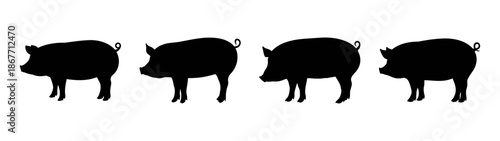Four black pig silhouette vector illustration for farm animal graphic design and art projects