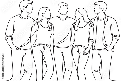 Group of young adults standing together cheerful and friendly