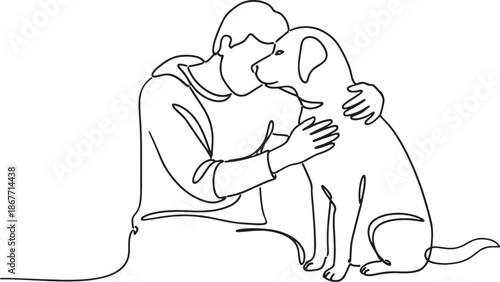 Heartwarming moment between a person and a dog on transparent background