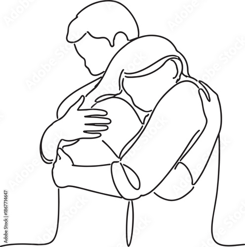 man and woman hugging each other tightly from behind