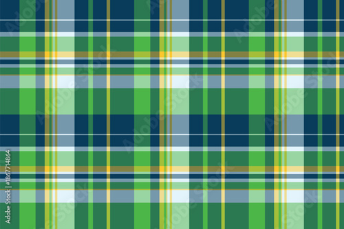 Cut out plaid fabric check, difficult seamless textile background. Periodic pattern tartan vector texture in cyan and green colors.