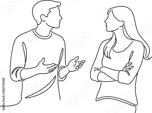 Talking man and woman illustration isolated on transparent background