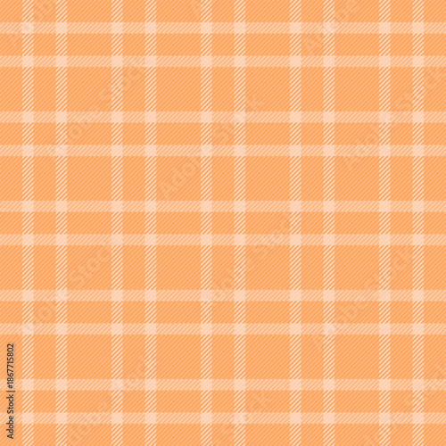 Carpet plaid tartan vector, vogue background texture check. Stylish pattern textile fabric seamless in orange and peach puff colors.