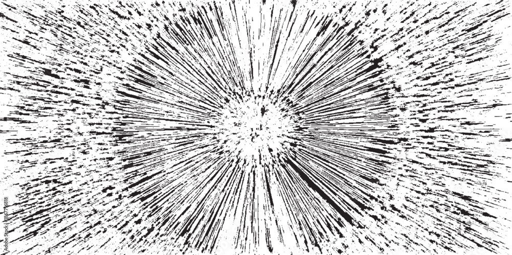 Obraz premium Circular starburst explosion texture. Distressed uneven grunge background. Abstract vector illustration. Overlay to create interesting effect and depth. Isolated on white background.