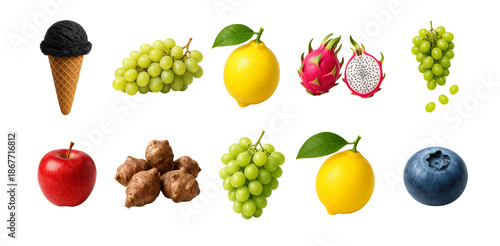 Assorted fresh fruits and sweet treats on display