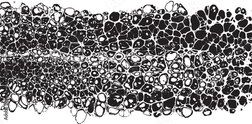 Monochrome texture composed of irregular graphic elements. Distressed uneven grunge background. Abstract vector illustration. Overlay for interesting effect and depth. Isolated on white background.