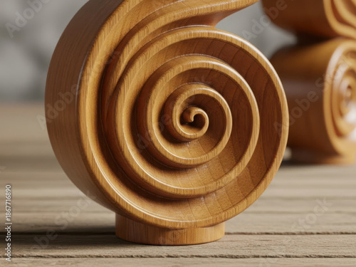 Intricate wooden spiral carving