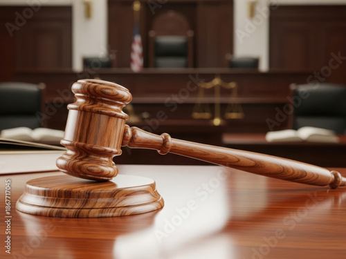 Gavel on courtroom table