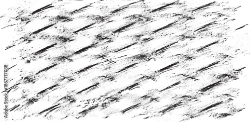 Monochrome texture composed of irregular graphic elements. Distressed uneven grunge background. Abstract vector illustration. Overlay for interesting effect and depth. Isolated on white background.
