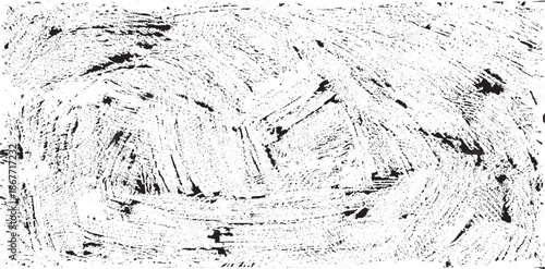 Monochrome texture composed of irregular graphic elements. Distressed uneven grunge background. Abstract vector illustration. Overlay for interesting effect and depth. Isolated on white background.