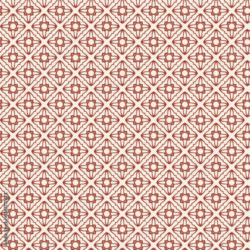 Seamless Geometric Tile Pattern - Terracota and Cream - Inverted - Bold Line - Large Scale.