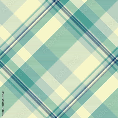 Deep texture fabric check, trend seamless tartan textile. Contemporary pattern vector background plaid in light and teal colors.