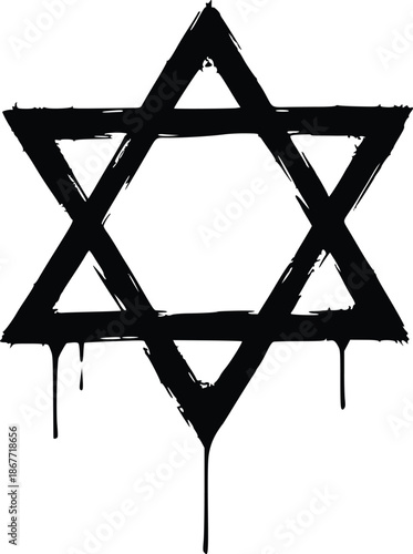 hexagram star icon in street art style. features black ink paint splatters and dripping effect. vector illustration isolated on white for religious or urban designs