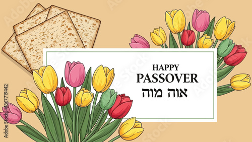 Happy Passover Matzah and Tulips Greeting Card.